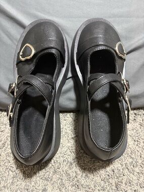 Mary Jane Black Platform Kids Shoes with Heart Buckles
